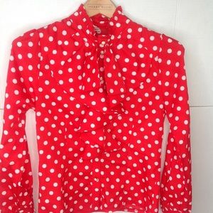 Vintage Red Polka Dot Blouse White  Ruffle
